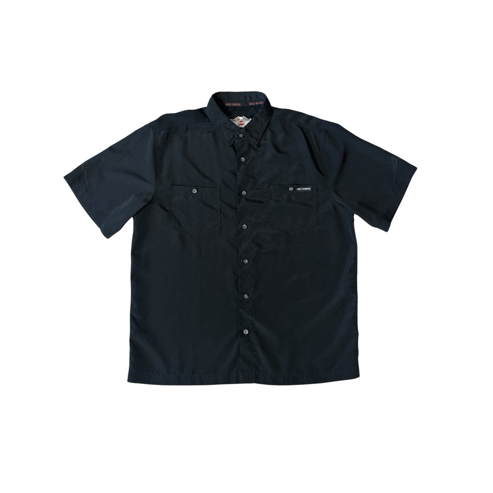Harley Davidson Mens Black Short Sleeve Button Up Shirt‎ Eagle Graphic Size L